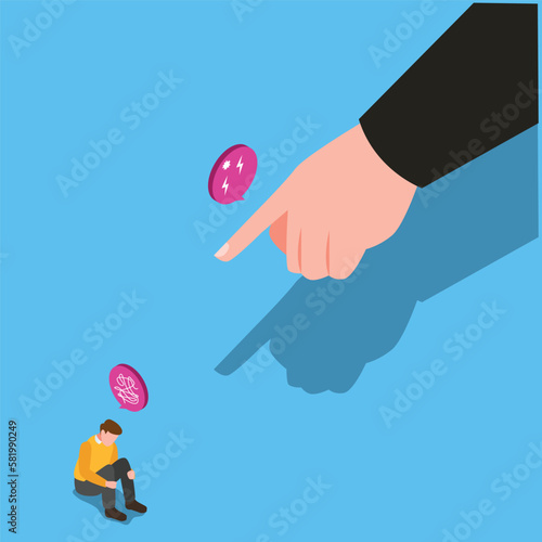 Fear of failure, loser afraid of business mistake, anxiety or stressed from work pressure 3d isometric vector illustration concept for banner, website, landing page, ads, flyer template
