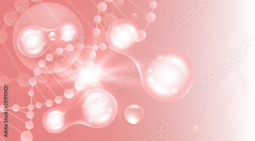 Probiotic and Hyaluronic acid skin solutions ad, pink collagen, and vitamin serum drops, cosmetic advertising background ready to use, illustration vector.	