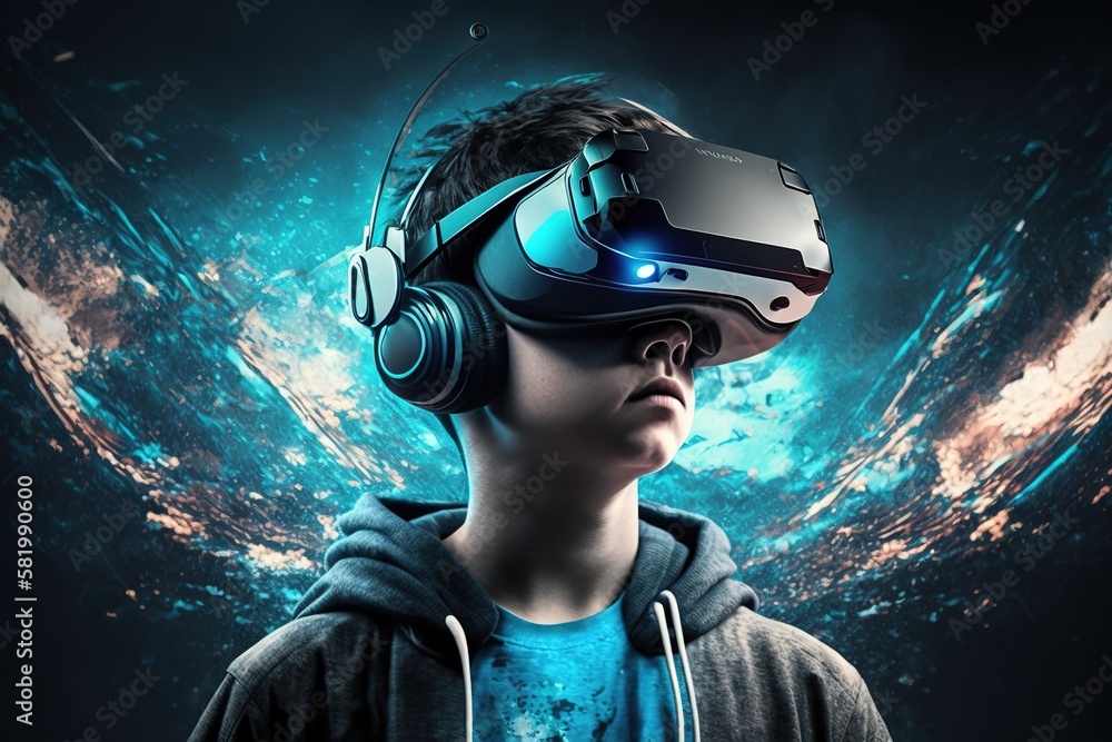 teenager in a virtual reality helmet, vr, generative AI teenager in a virtual reality helmet, vr, generative AI