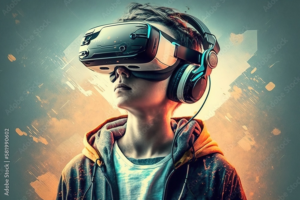 teenager in a virtual reality helmet, vr, generative AI teenager in a virtual reality helmet, vr, generative AI