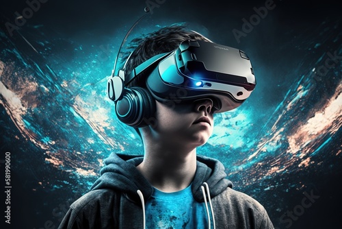teenager in a virtual reality helmet, vr, generative AI
