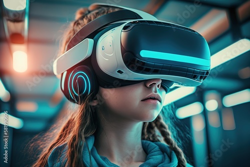 teenager in a virtual reality helmet, vr, generative AI © Roman King