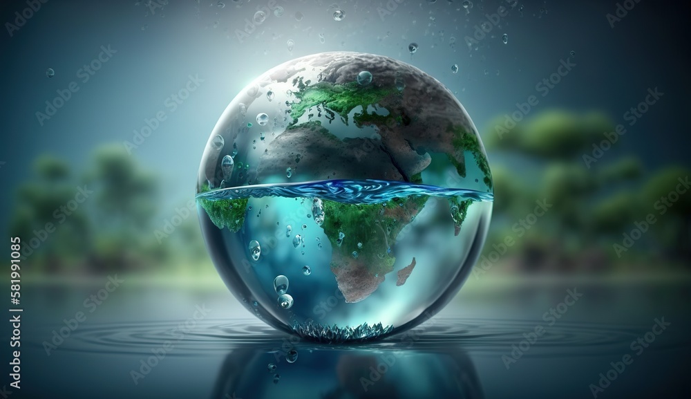 planet earth in the form of a water drop, water day, generative AI