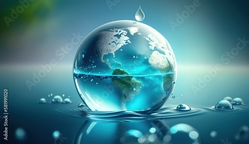 planet earth in the form of a water drop, water day, generative AI