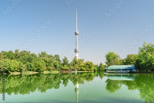 View of Tashkent TV Tower from Japanese Garden, Uzbekistan