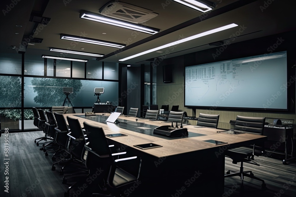 Business data information projector board in conference room, meeting room, boardroom, Classroom, Office. Generative AI