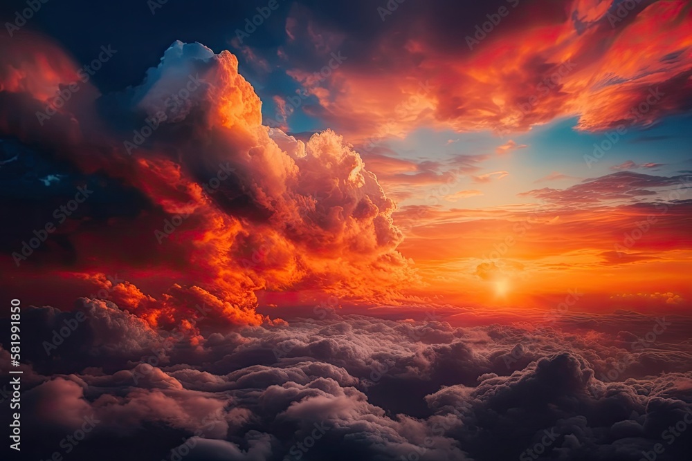 Beautiful colorful dramatic sky with clouds at sunset or sunrise. Generative AI Beautiful colorful dramatic sky with clouds at sunset or sunrise. Generative AI