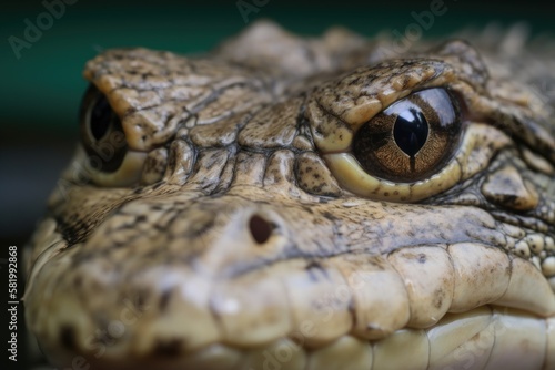 Baby Cayman crocodile with close up eyes. Generative AI