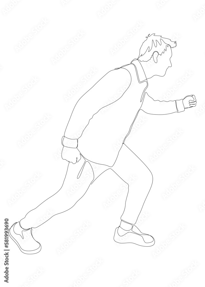 One continuous line of Casual Men Running. Thin Line Illustration vector concept. Contour Drawing Creative ideas.