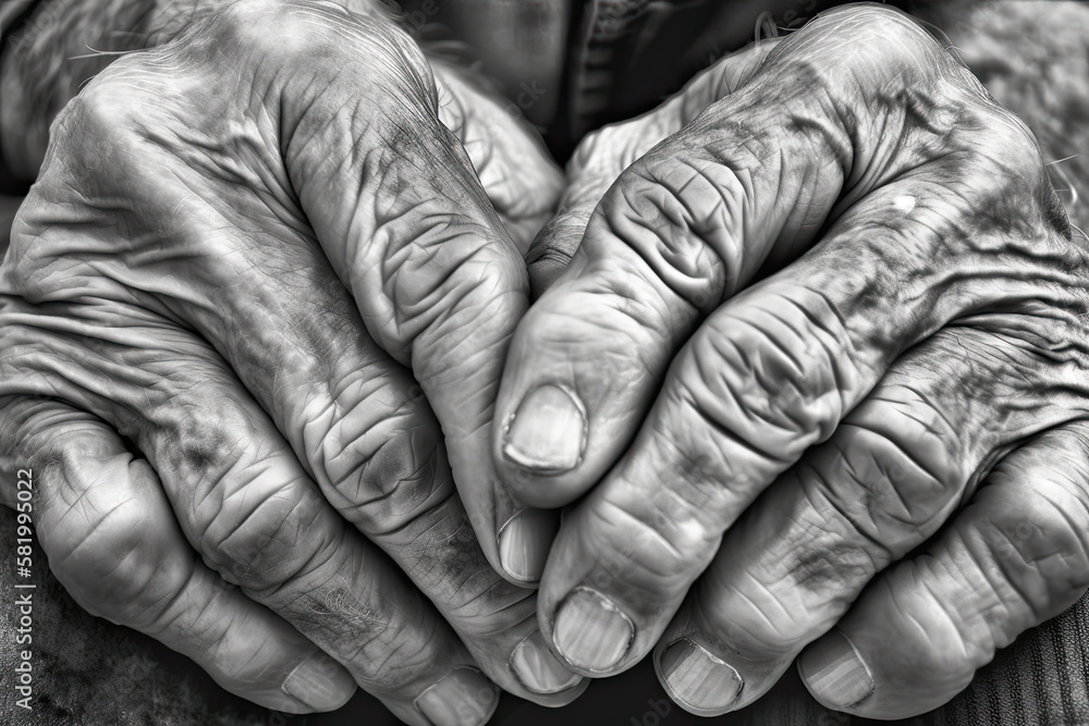 A pair of old hands close up, generated AI, generated, AI