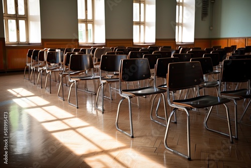 chairs in an empty class room. Generative AI