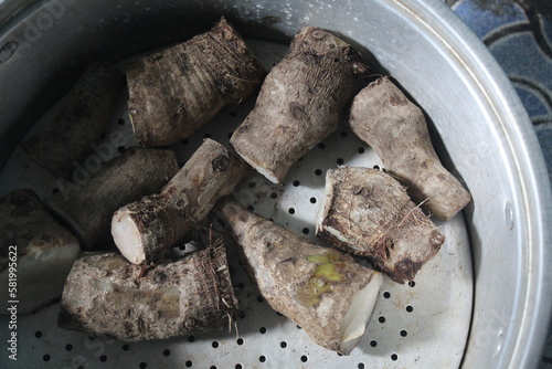 a few pieces of freshly steamed taro photo