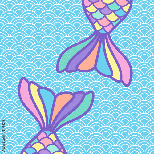 cute blue mermaid tail cartoon background