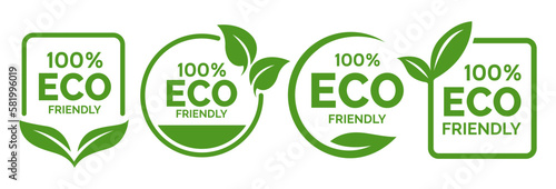 Set of eco friendly icons. Ecologic food stamps. Organic natural food labels. photo