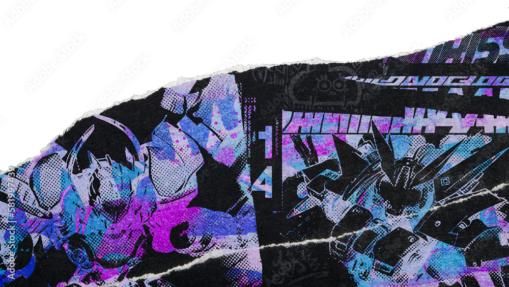 Piece of paper torn and isolated with manga and japanese pop culture ...