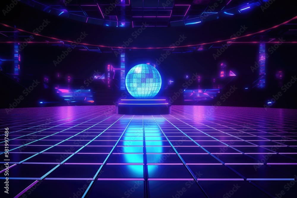 Obraz premium a vibrant dancing floor. music venue Lighting and the audience are used to start the disco ball spectacle. spotlight illuminated concert. Generative AI