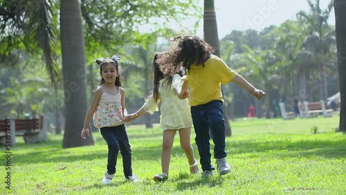 Video of Three Indian Kid Friends Running in Park