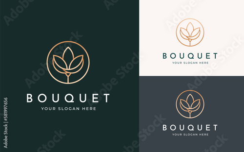 Beauty spa lotus flower logo design line art style