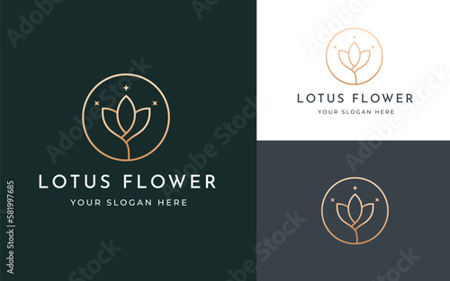Lotus flower logo design line art style