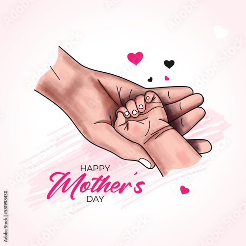 Happy mothers day mother holding child hand illustration, happy mother`s day greeting card