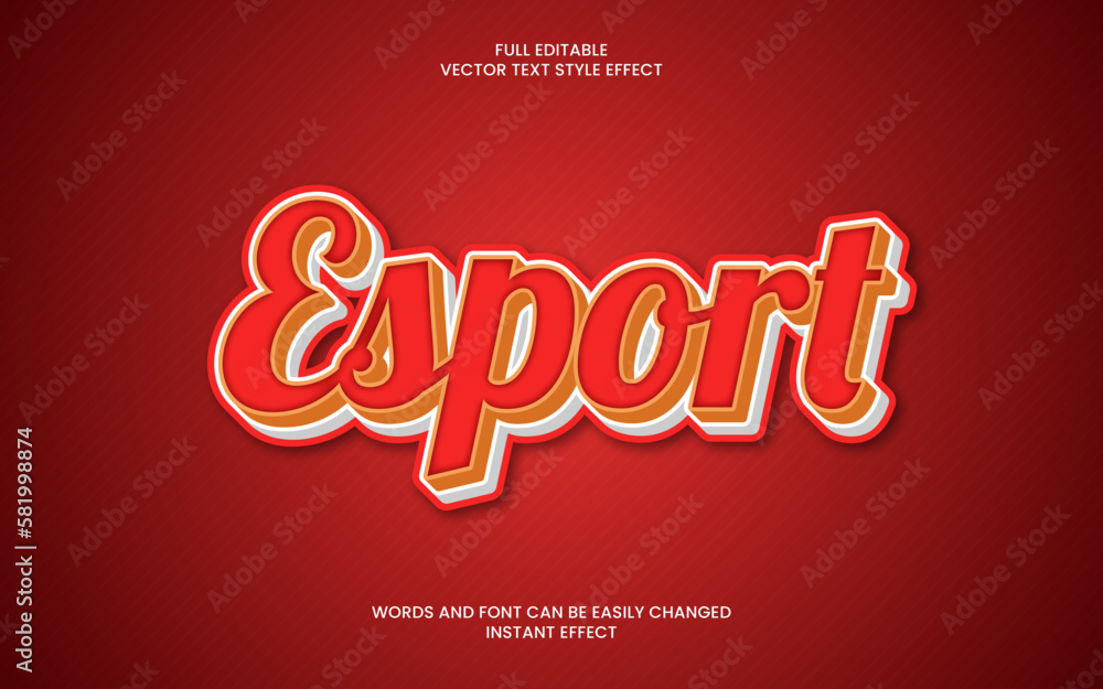 Esport word with red text on red color background. Editable text effect