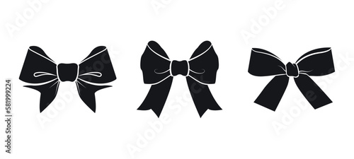 Black bow ribbons vector illustration, tie ribbons, flat gift bow icon