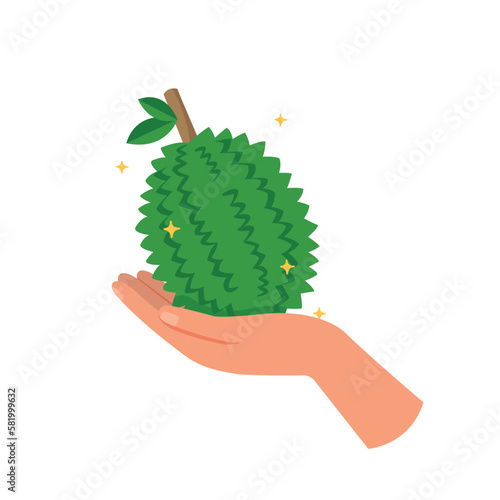 Hands holding durian, Summer tropical fruits for healthy, Fresh durian.