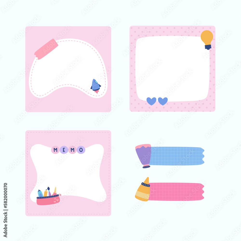 Illustration of cute pastel education stationary memo collection vector design