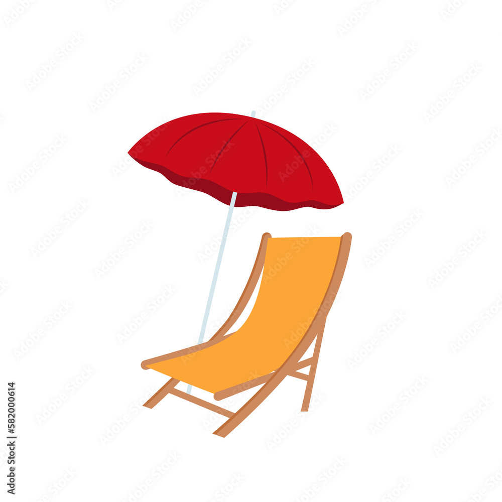 Beach umbrella and beach chair isolated Beach umbrella and beach chair isolated