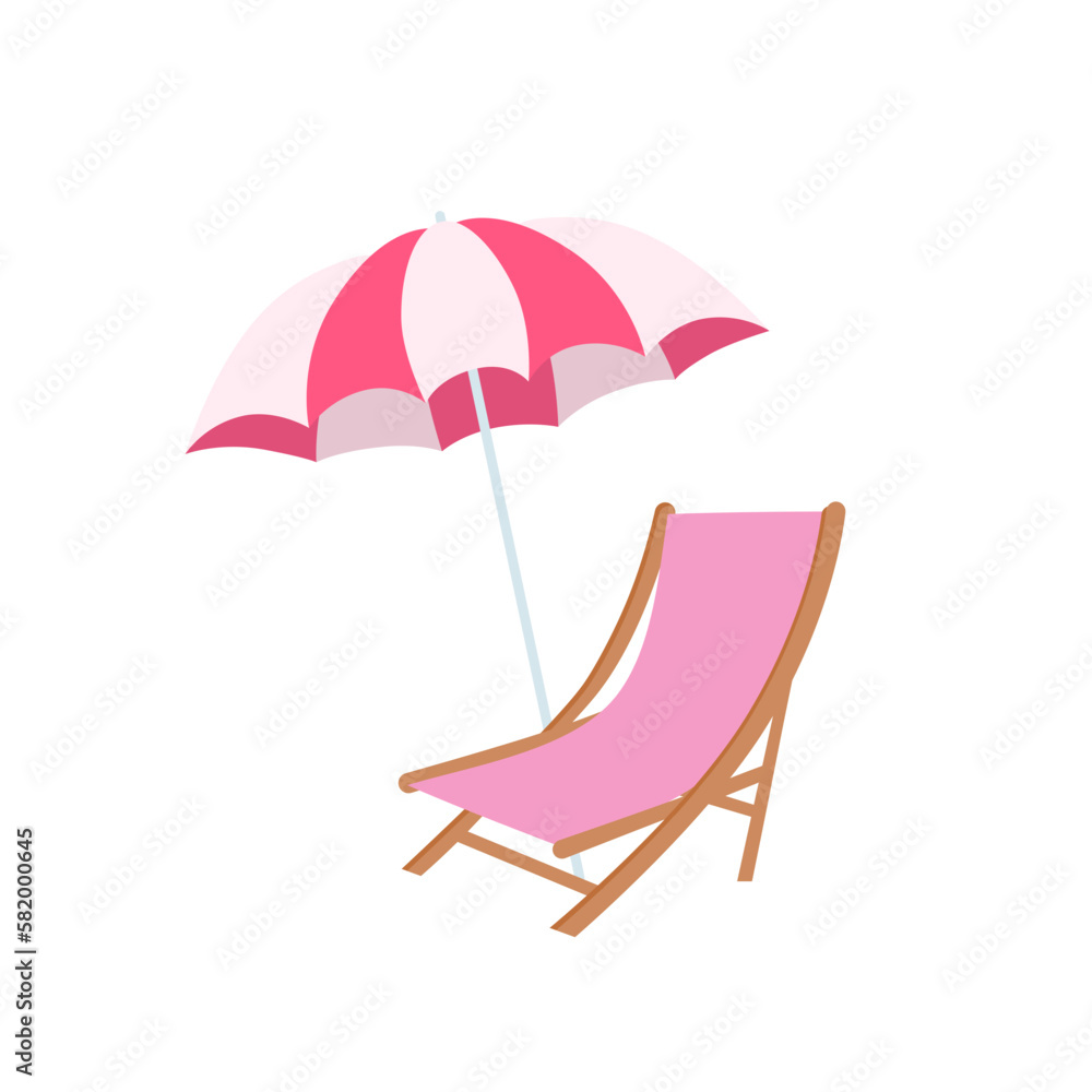 Beach umbrella and beach chair isolated Beach umbrella and beach chair isolated