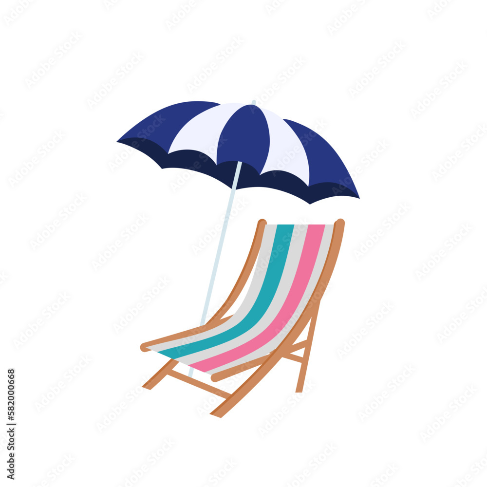 Beach umbrella and beach chair isolated Beach umbrella and beach chair isolated
