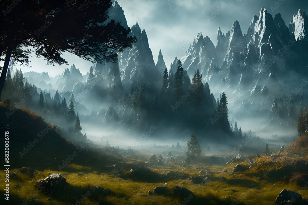 misty mountain landscape