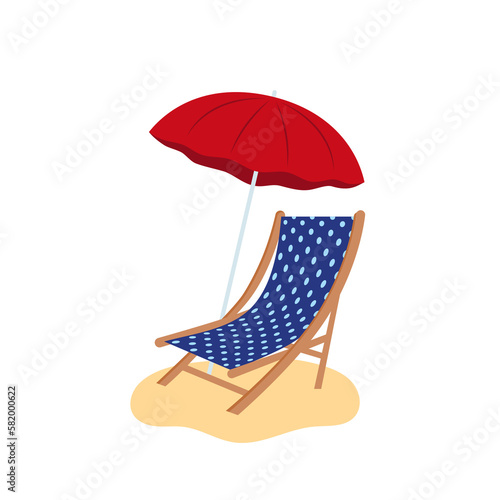 Beach umbrella and beach chair isolated