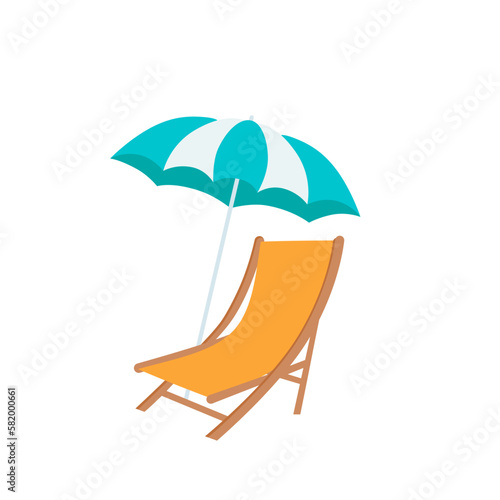 Beach umbrella and beach chair isolated