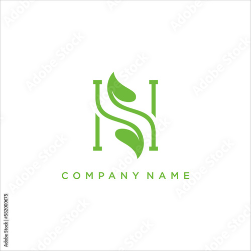 Initial Letter H Health Herbal with Flower Leaf, Beauty Floral Leaves Plant Decoration for Vegan Fresh Natural Nutrition