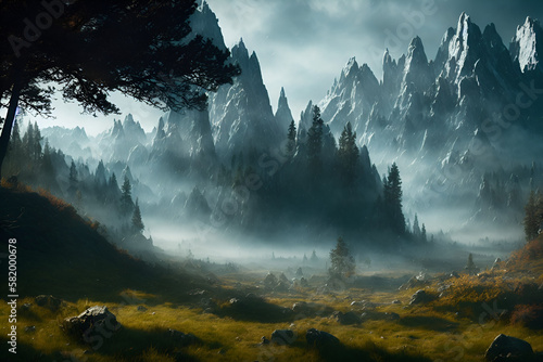 Obraz na płótnie misty mountain landscape w salonie