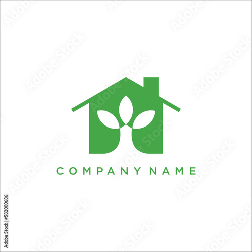 Farm House with Fresh Floral Leaf for Nature Home Garden Cultivate Plantation Logo design