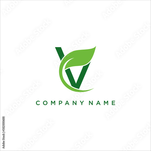 Letter V eco leaves logo icon design template elements