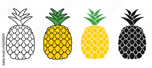 Pineapple vector illustration, clipart style outline pineapple symbol