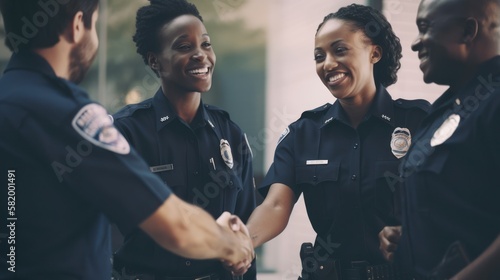 Foto Professional Workplace Men Women: African American Black Police officer Greeting