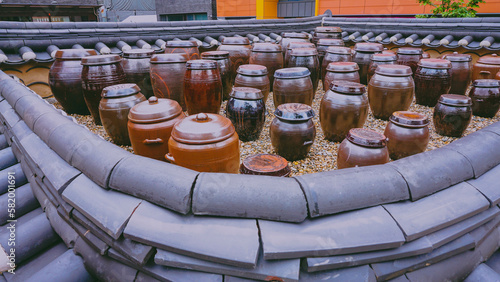 Onngi pots is a traditional Korean earthenware pots used for fermenting foods like Kimchi photo