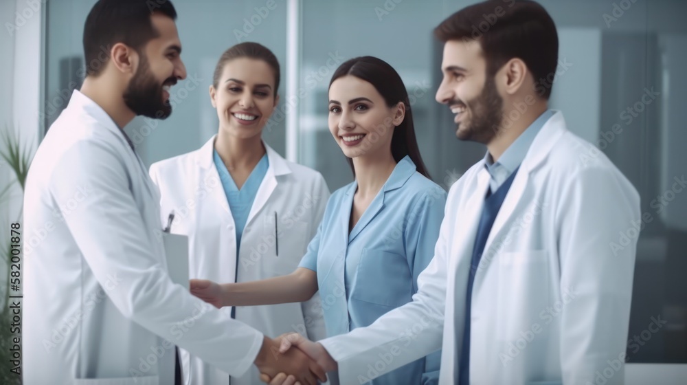 Professional Workplace Men Women: Middle Eastern Dentist Greeting with Confidence Friendliness in Business Setting, Diversity Equity Inclusion DEI Celebration (generative AI Professional Workplace Men Women: Middle Eastern Dentist Greeting with Confidence Friendliness in Business Setting, Diversity Equity Inclusion DEI Celebration (generative AI