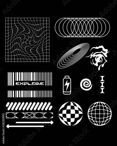 brutalism streetwear element wireframe ornament poster, tribal illustration vector creepy icon, symbol sick editable