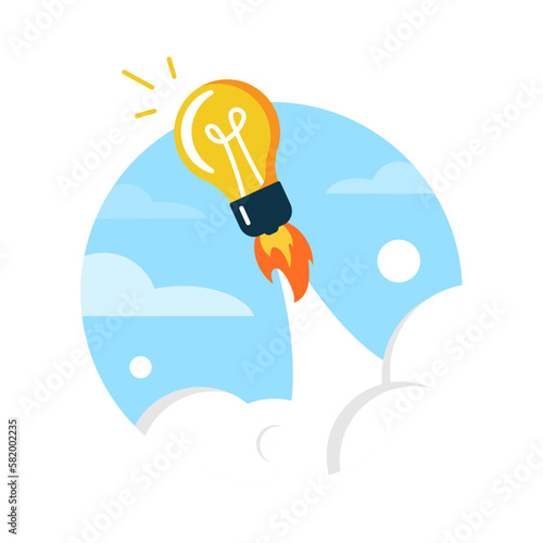 light bulb rocket flying to the sky. boost, big idea concept illustration flat design vector eps10. modern graphic infographic, icon