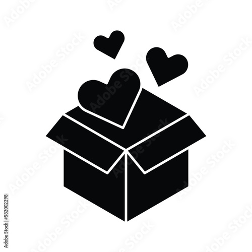 Gift box with heart icon design. Box Love donation vector, surprise gift heart open box Charity symbol. isolated on white background