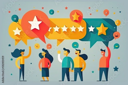 Customer review and rating feedback business marketing survey concept, flat illustration. Generative ai.