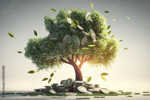 Money tree concept, growth investment financial concept, Generative ai.