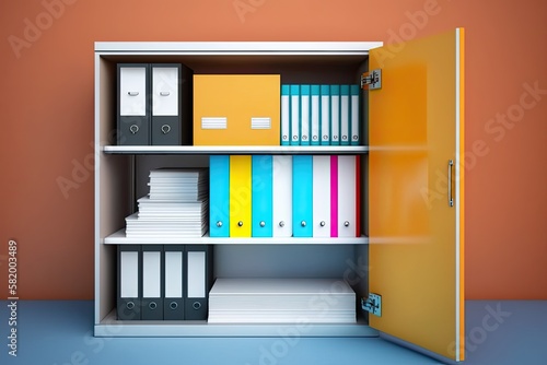 Office cabinet with files and folders, interior furniture concept. Generative ai.