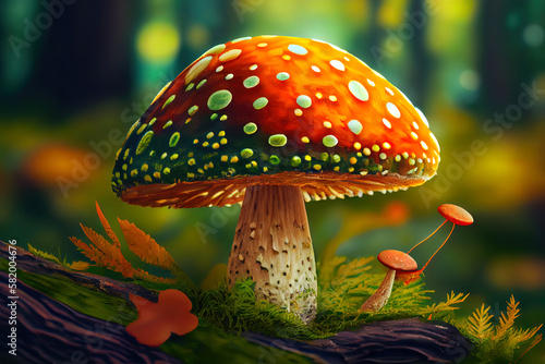 Close up of mushroom in forest. Generative Ai