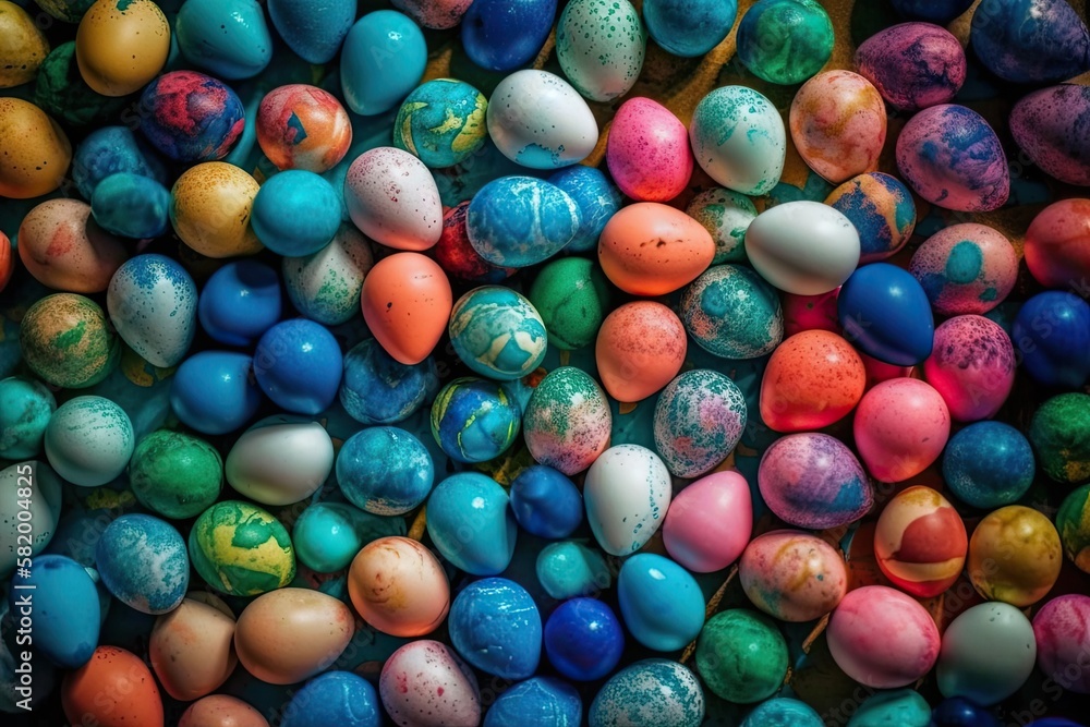 Easter egg background with bright colors. Background of several painted Easter eggs, top shot. Generative AI Easter egg background with bright colors. Background of several painted Easter eggs, top shot. Generative AI